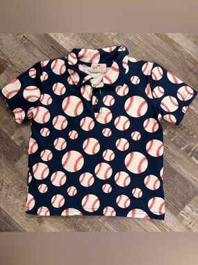Pete & Lucy Boys Baseball Print Polo Shirt Size 2T Navy Sports Tee
